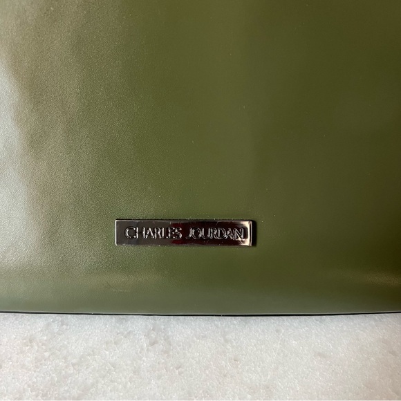 Charles Jourdan Large Handbag Green Leather Missing Long Strap - Picture 2 of 11